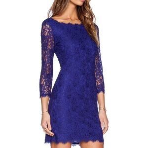 DVF Zarita Elegant Blue Lace Dress Chrome Purple 3/4 sleeve